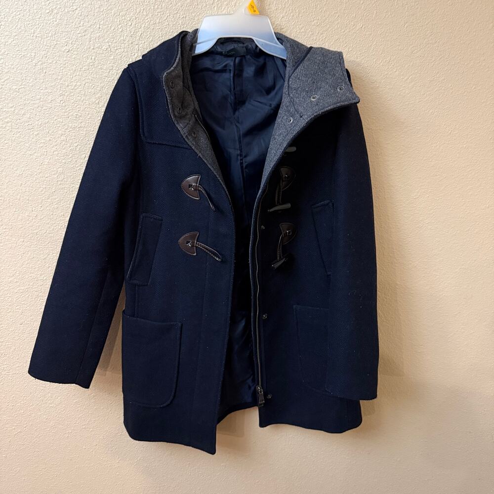 Stile Benetton hooded wool-blend toggle pea coat Navy 2 Dark Academia European